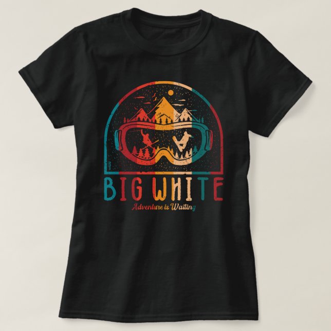 Retro Big White Ski  T-Shirt (Design Front)