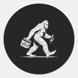 Retro Bigfoot Drinking Beer – Funny Sasquatch  Classic Round Sticker