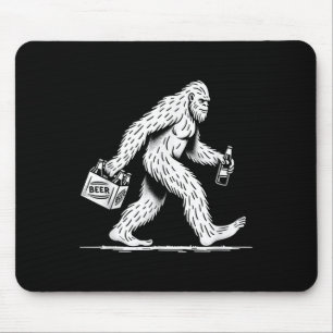 Retro Bigfoot Drinking Beer – Funny Sasquatch Mouse Pad