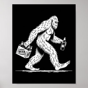 Retro Bigfoot Drinking Beer – Funny Sasquatch  Poster