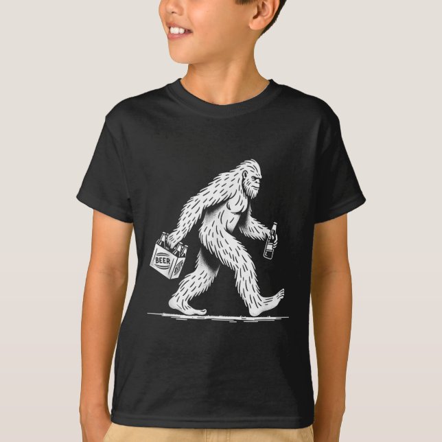 Retro Bigfoot Drinking Beer – Funny Sasquatch  T-Shirt (Front)