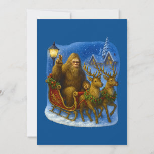 Retro Bigfoot Santa & Reindeer Vintage 90s Cozy  Holiday Card
