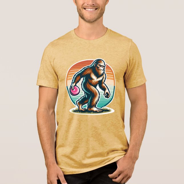 Retro Bigfoot Sasquatch Disc Golf Tri-Blend Shirt (Front)