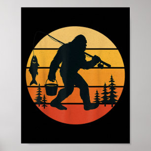 Retro Bigfoot Sasquatch Fishing Funny Gifts Dad Me Poster
