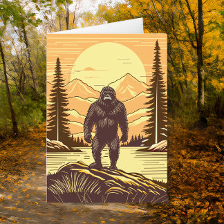 Retro Bigfoot Sasquatch Mountains Birthday Card
