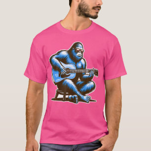 Retro Bigfoot Sasquatch Playing Acoustic Guitar Gu T-Shirt