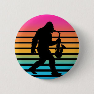 Retro Bigfoot Saxophone Sunset 6 Cm Round Badge