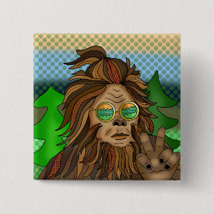 Retro Bigfoot   Vintage Colours Sasquatch Pop Art 15 Cm Square Badge