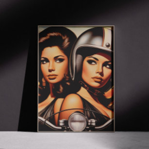 Retro Biker Girls Poster
