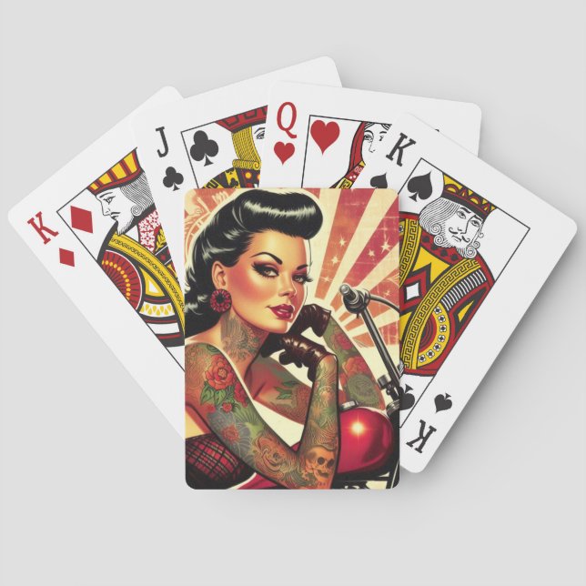 Retro Biker Pin-up Playing Cards (Back)