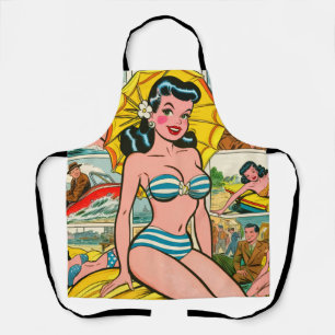 Retro Bikini Girl Summer Comics Apron