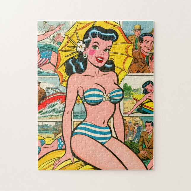 Retro Bikini Girl Summer Comics Jigsaw Puzzle (Vertical)