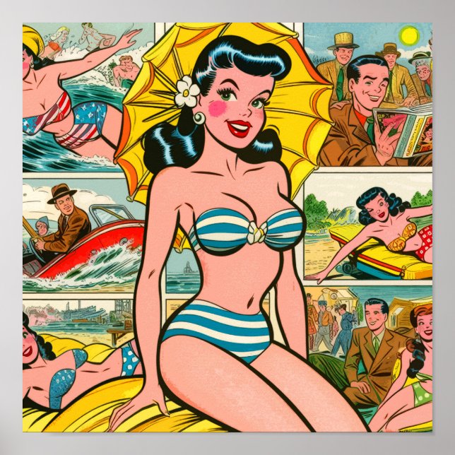Retro Bikini Girl Summer Comics Poster (Front)