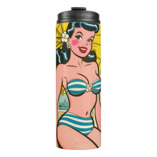 Retro Bikini Girl Summer Comics Thermal Tumbler