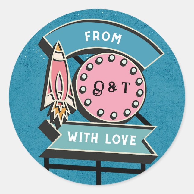 Retro Billboard Sign Wedding  Classic Round Sticke Classic Round Sticker (Front)