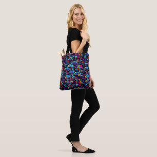 Retro Bioluminescent Mushrooms  Tote Bag