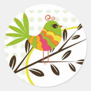 Retro Bird and Flowers Classic Round Sticker