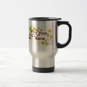 Retro Bird and Flowers Your Name Mug