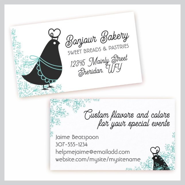 Retro bird chef cooking baking catering culinary business card (Creator Uploaded)