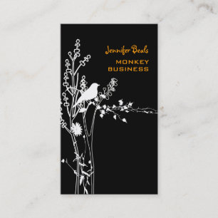 Retro bird on a branch + black business card