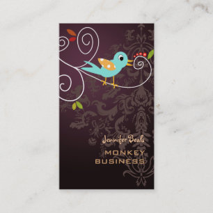 Retro bird on a branch + merlot business card