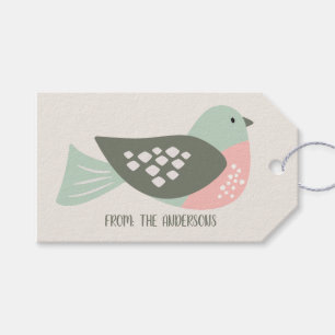 Retro Bird Personalised Cream Olive Green Holiday Gift Tags