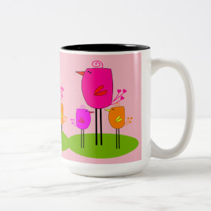 retro birds 2 Two-Tone coffee mug