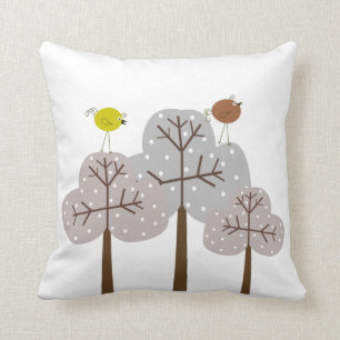 Retro Birds and Trees Decorative Pillow