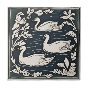 Retro Birds Vintage Art Nouveau Swans Art Deco Tile