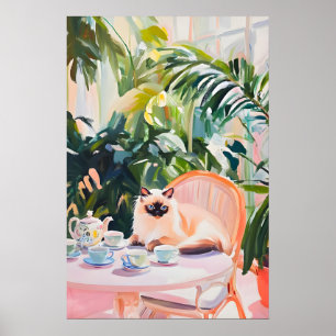 Retro Birman Poster, Birman Oil Painting, Vintage Poster