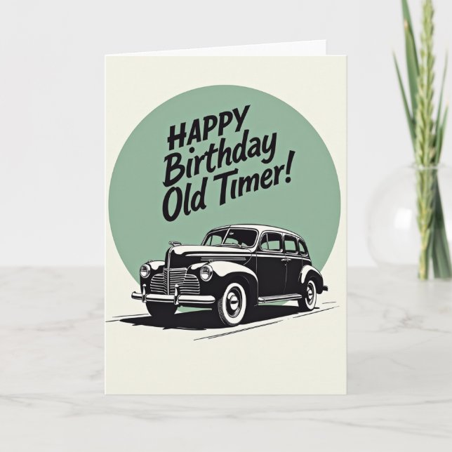 Retro Birthday Car Illustration Card (Front)