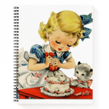 Retro Birthday Girl Cake Cat Children Artwork