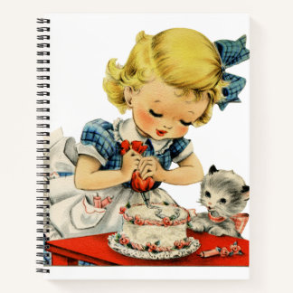Retro Birthday Girl Cake Cat Children Artwork Notebook