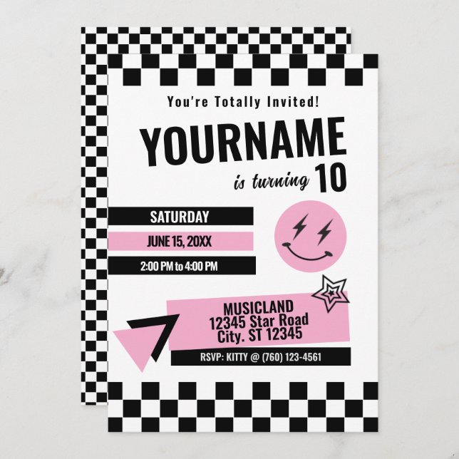 Retro Birthday Invitation (Light Pink) (Front/Back)