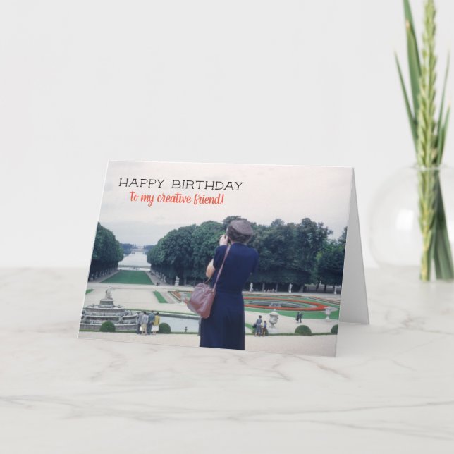 Retro Birthday Lady with Camera Creative Friend Card (Front)