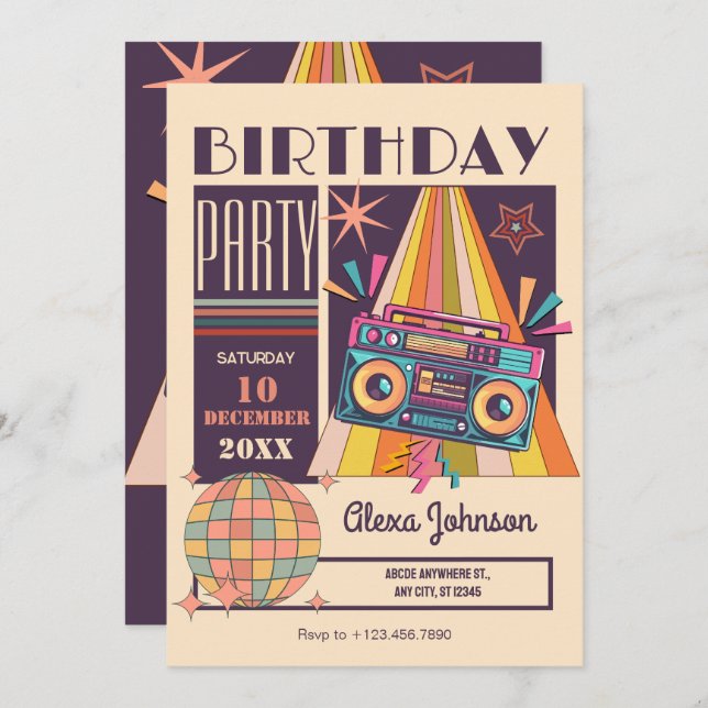 Retro birthday party invitation (Front/Back)