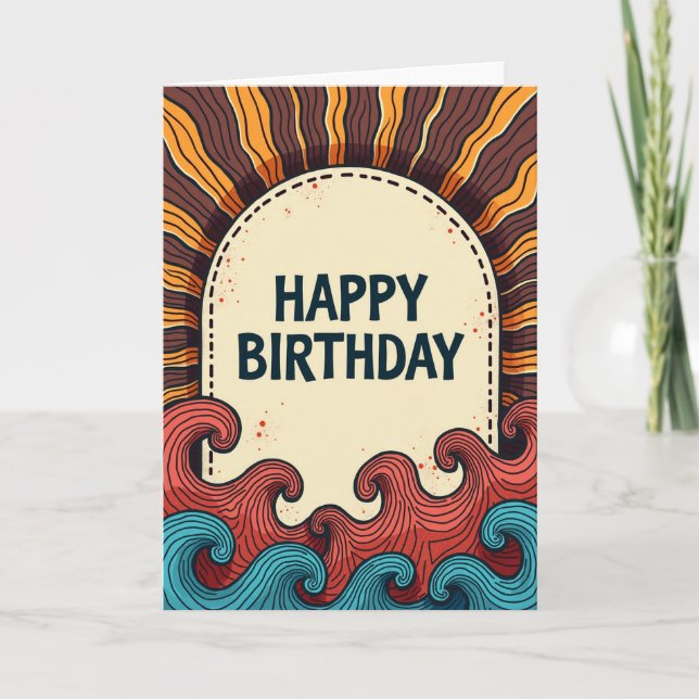 Retro Birthday Waves Card (Front)