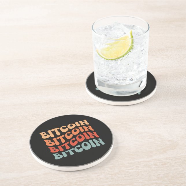 Retro Bitcoin Typography Design Coaster (Side)