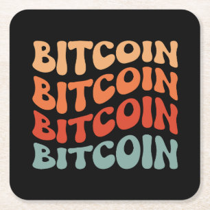 Retro Bitcoin Typography Design Square Paper Coaster