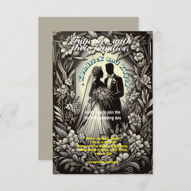 retro blac7white photowedding invitation (Front/Back)