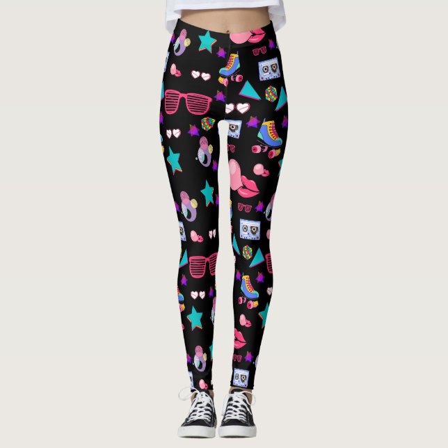 Retro black 80s Costume Vibrant culture pop Leggings (Front)