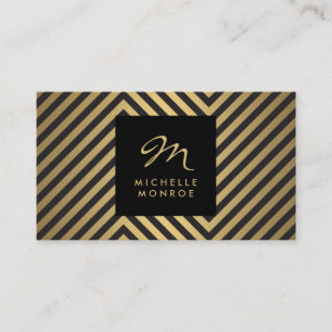 Retro Black and Faux Gold Pattern Glam Monogram Business Card