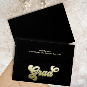 Retro Black and Gold Graduation Custom Envelope