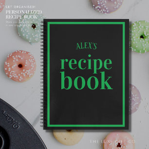 Retro Black and Green Blank Recipe Book with Name