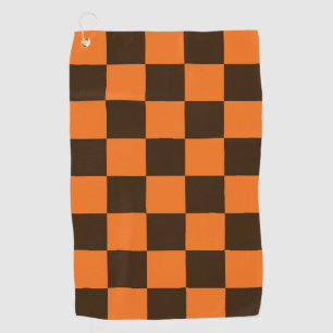 Retro Black and Orange  Checkered Squares Pattern Golf Towel