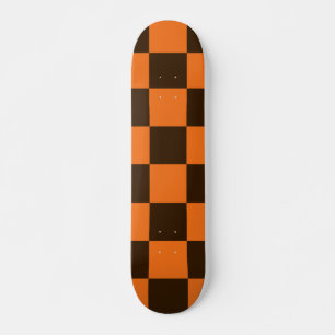 Retro Black and Orange  Chequered Squares Pattern Skateboard