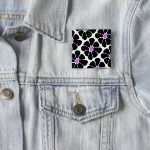 Retro Black and Purple Daisy Pattern 15 Cm Square Badge