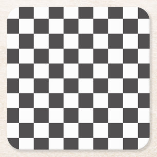 Retro black and white checkered square paper coaster