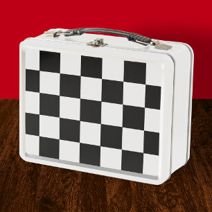 Retro Black and White Chequerboard  Drink Coasters Metal Lunch Box