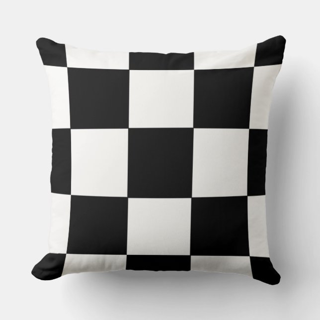 Retro Black and White Chequerboard Pattern Pillow (Front)